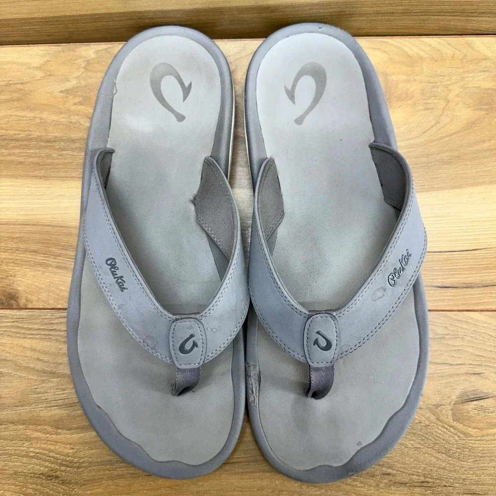 Olukai Ohana Gray Flip Flops Mens 13 EU 46 Sandals Slip On Vacation Pool Travel